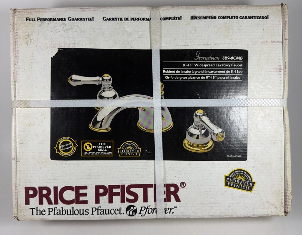 Price Pfister 8” Lavatory Faucet Brass Lever Handles 50/50 Pop-Up 8B9-8CMB New